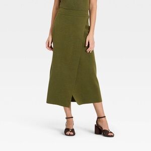 a new day Olive Wrap-Front Midi Skirt